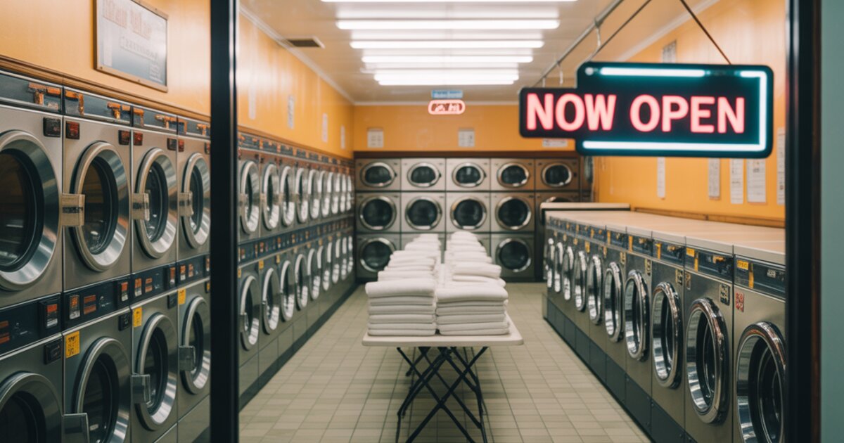 Split image showing a corporate office on one side and a small business storefront on the other, representing the employee to business owner transition