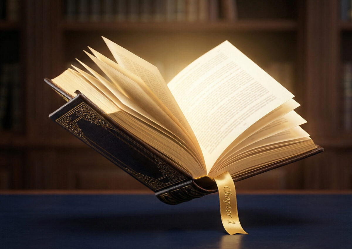 Open book with golden light