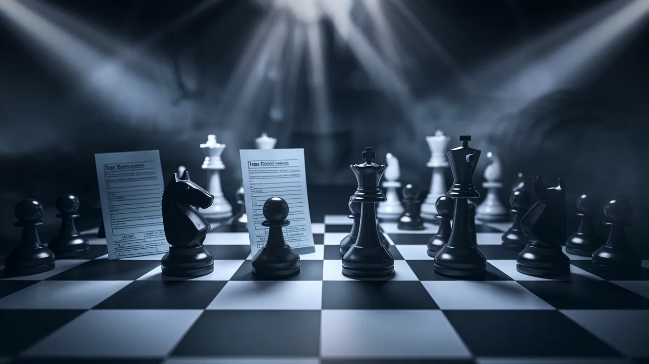 Chess board with tax form pieces facing business entity pieces